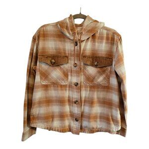 MAURICES BURNT ORANGE IVORY HOODIE 100% COTTON SIZE SMALL WOMENS FRONT BUTTONS